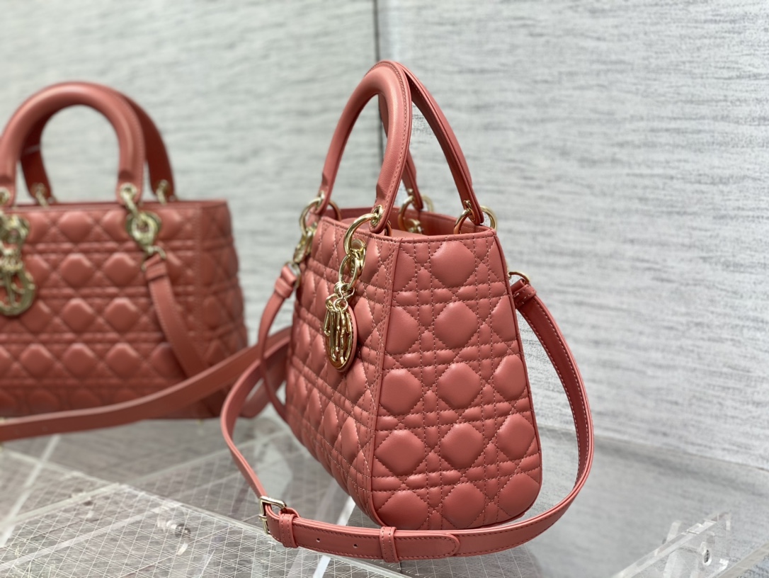 Medium Lady Dior Bag Coral Cannage Lambskin